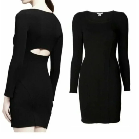 Helmut Lang Open Back Cutout Bodycon Black Long Sleeve Mini Dress Size Small - Picture 1 of 8